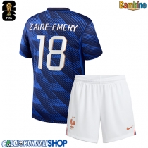 Maglie da calcio Francia Warren Zaire-Emery #18 Prima Maglia Bambino Mondiali 2026  Manica Corta + Pantaloni corti)